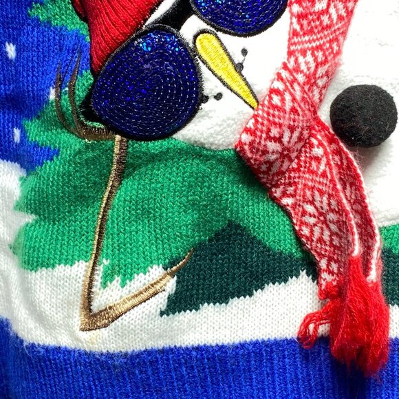 Jolly Sweaters XXL Funny Ugly Christmas Sweater Blue Snowman Beer Knit - Picture 7 of 11